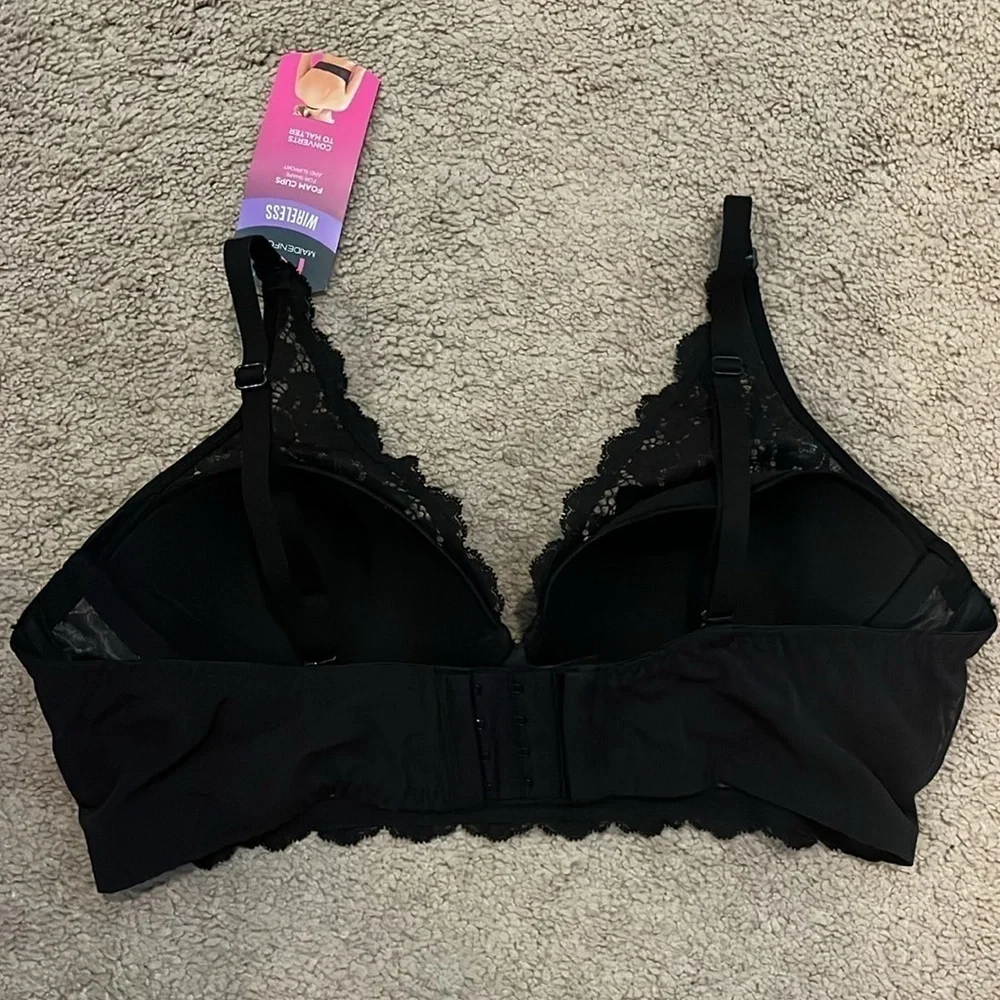 🆕 Maidenform Black Lace Wireless Bra with Convertible Straps Size 36A